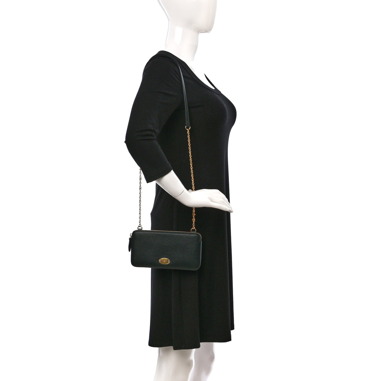 Small Classic Grain East West Plaque Chain Pouch Mulberry Green