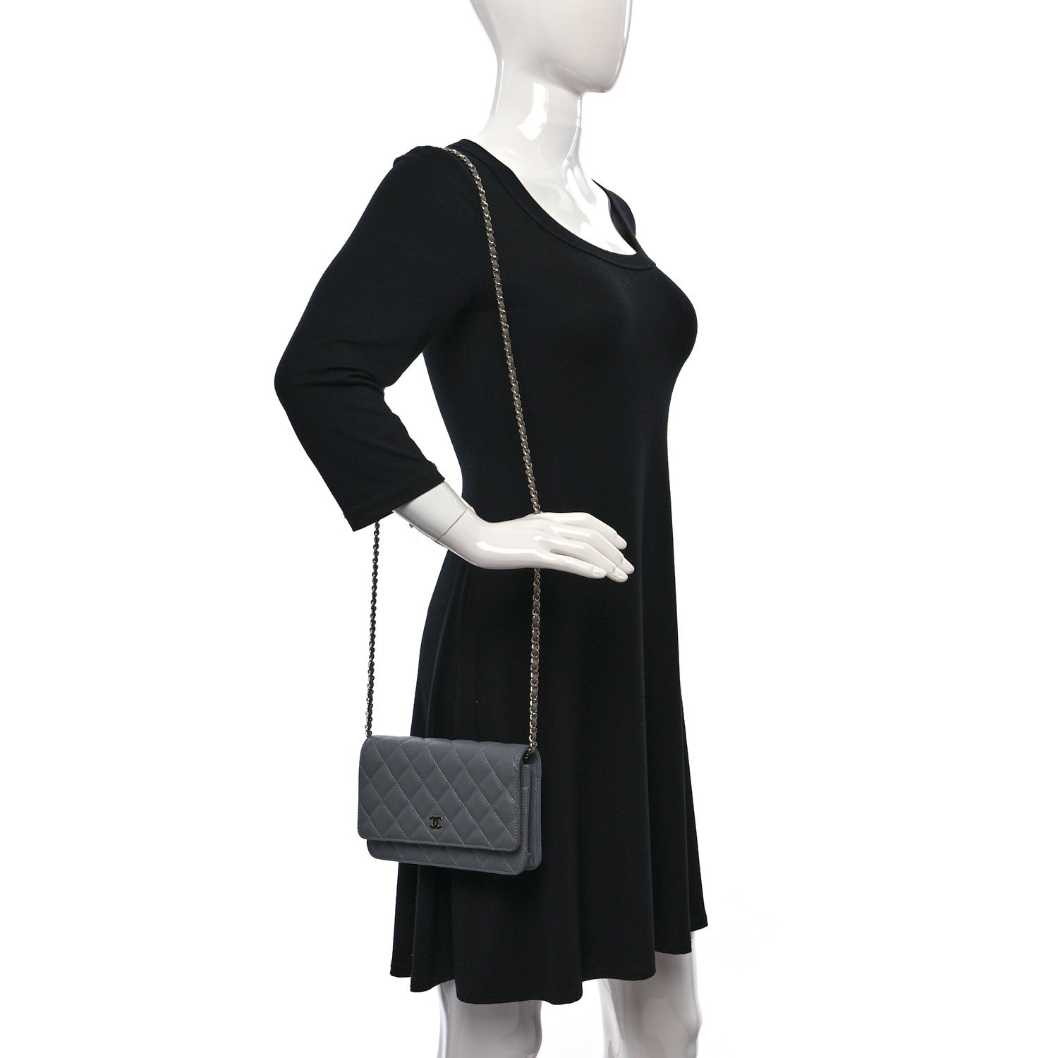 Chanel Caviar Quilted Wallet On Chain WOC Grey 2 of 11