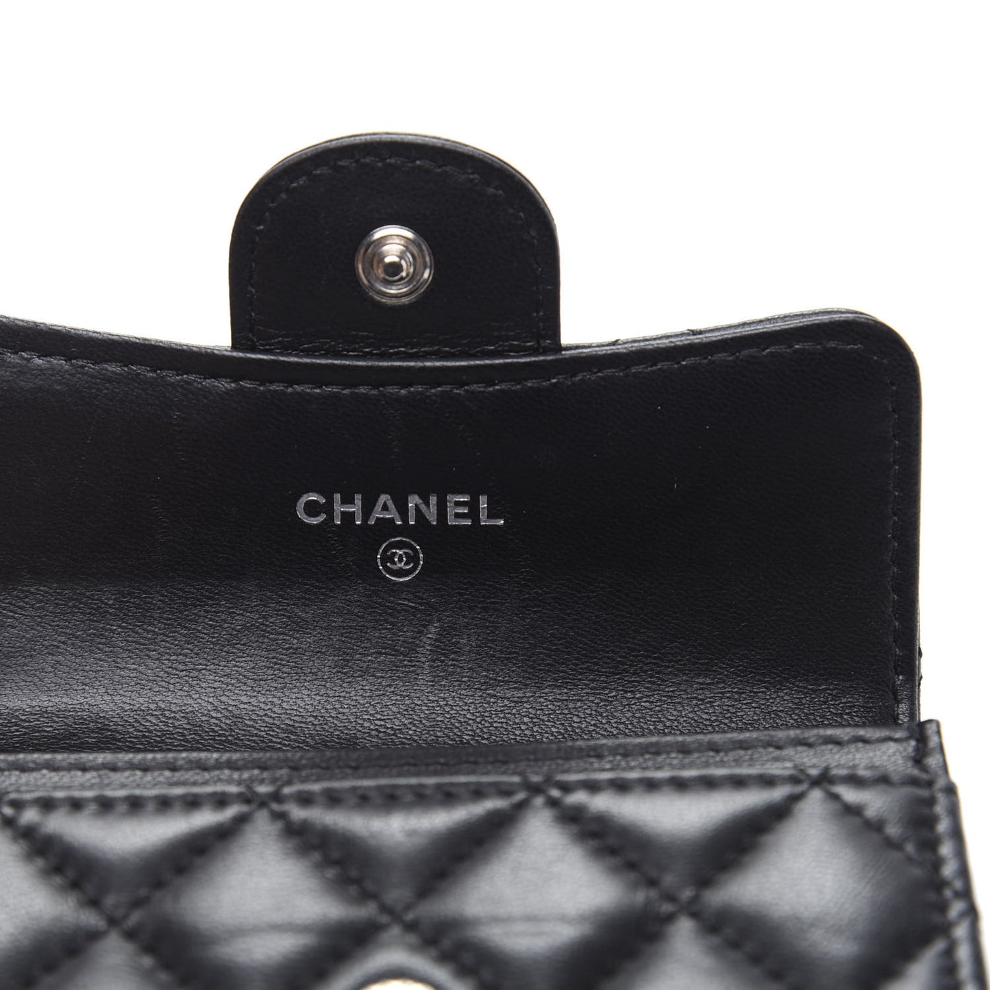 Lambskin Quilted Flap Card Holder Black
