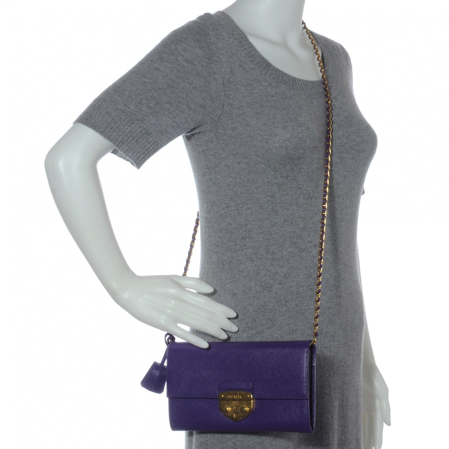 Saffiano Lux Detachable Chain Clutch Wallet Viola