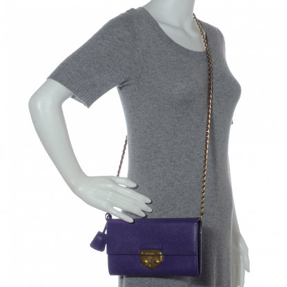 Prada Saffiano Lux Detachable Chain Clutch Wallet Viola 2 of 7