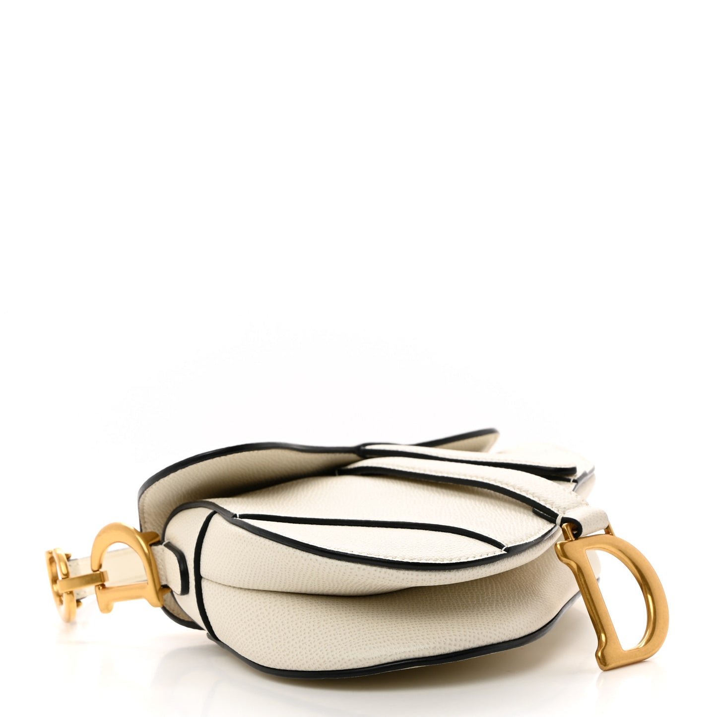 Grained Calfskin Mini Saddle Bag White