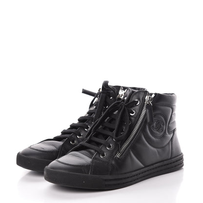 Chanel Calfskin Pearl High Top CC Sneakers 36 Black 3 of 16