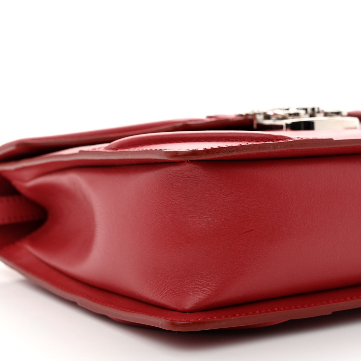 Calfskin Crystal Chain Flower Satchel Red