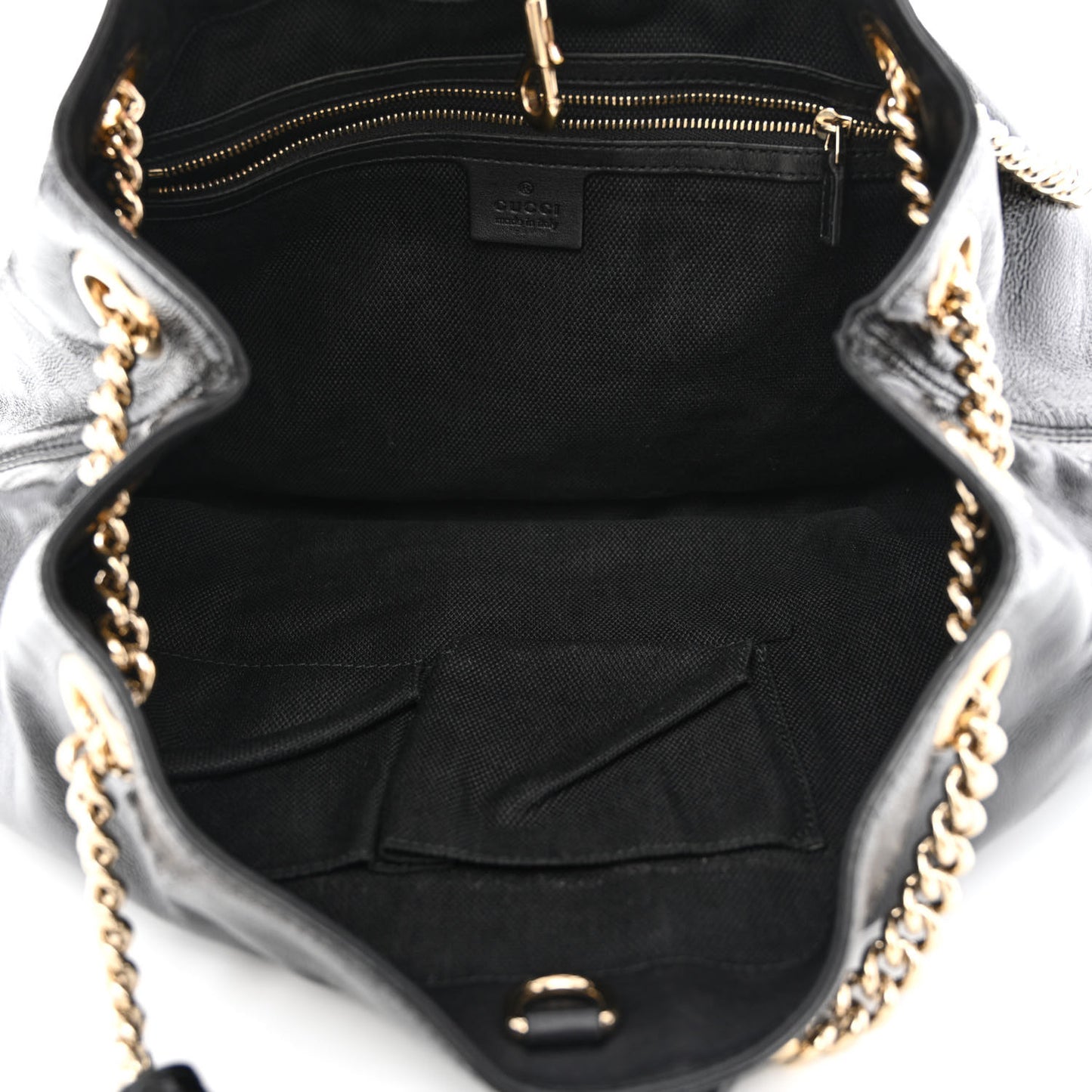 Patent Medium Soho Chain Shoulder Bag Black
