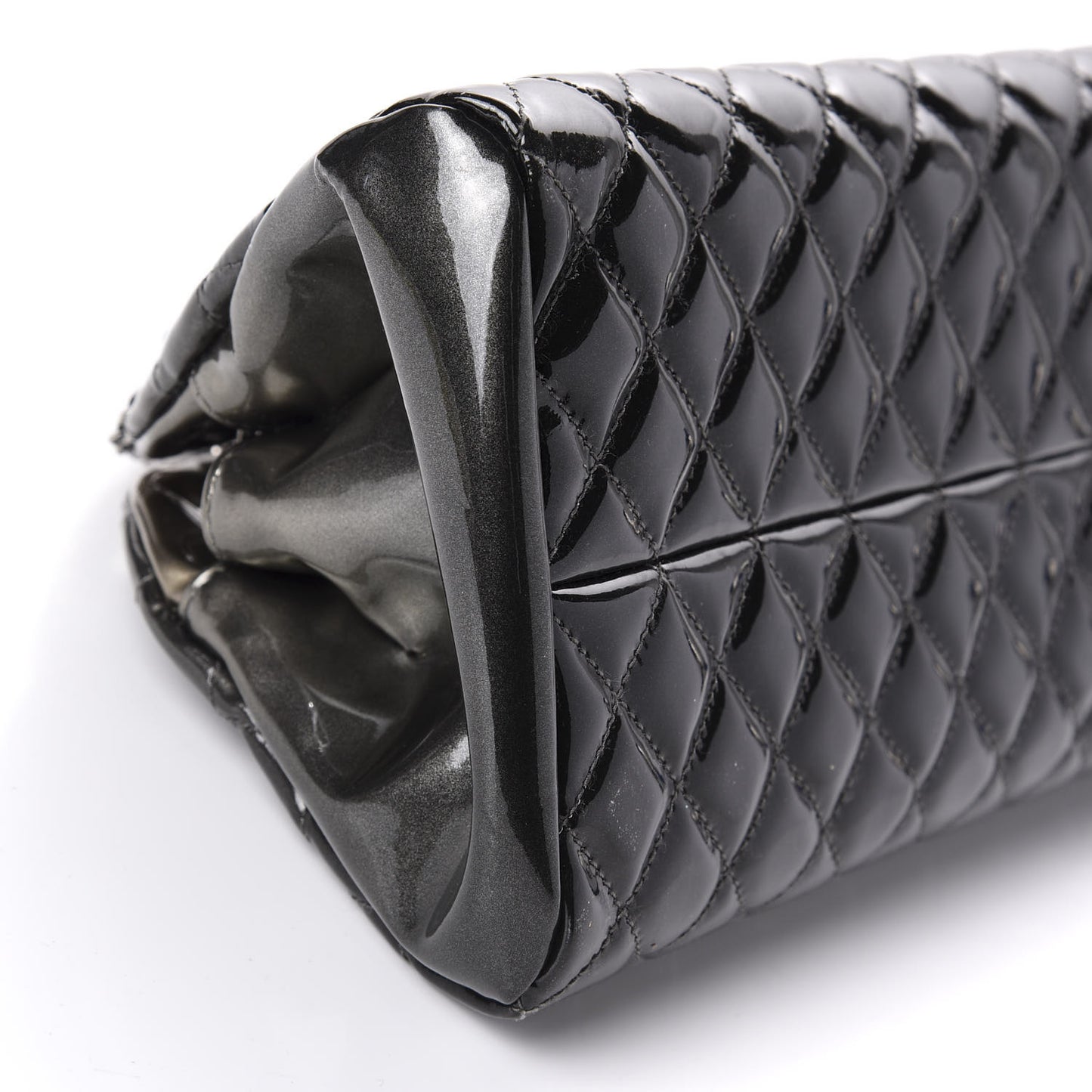 Metallic Patent Quilted Medium Just Mademoiselle Bowling Bag Silver Degrade