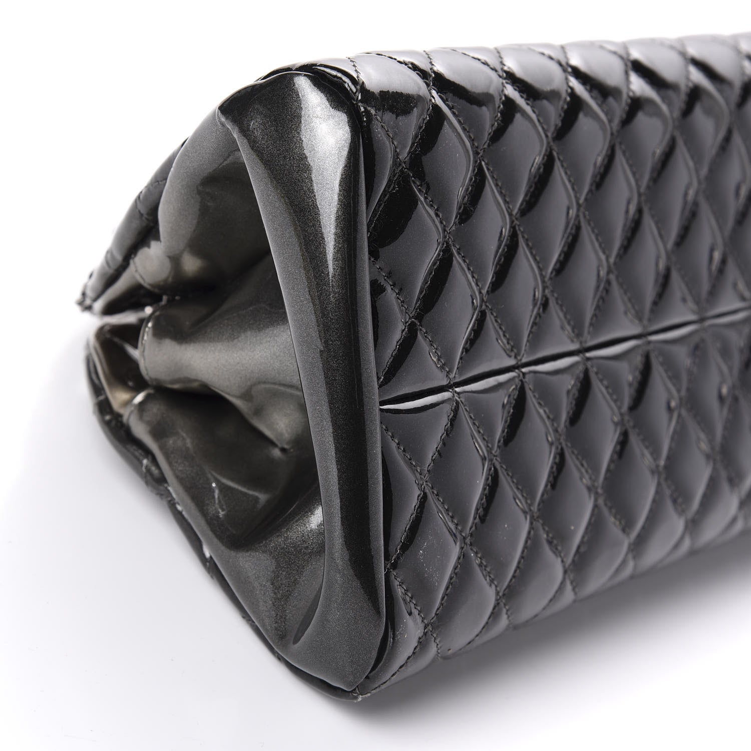 Chanel Metallic Patent Quilted Medium Just Mademoiselle Bowling Bag Silver Degrade 6 of 12