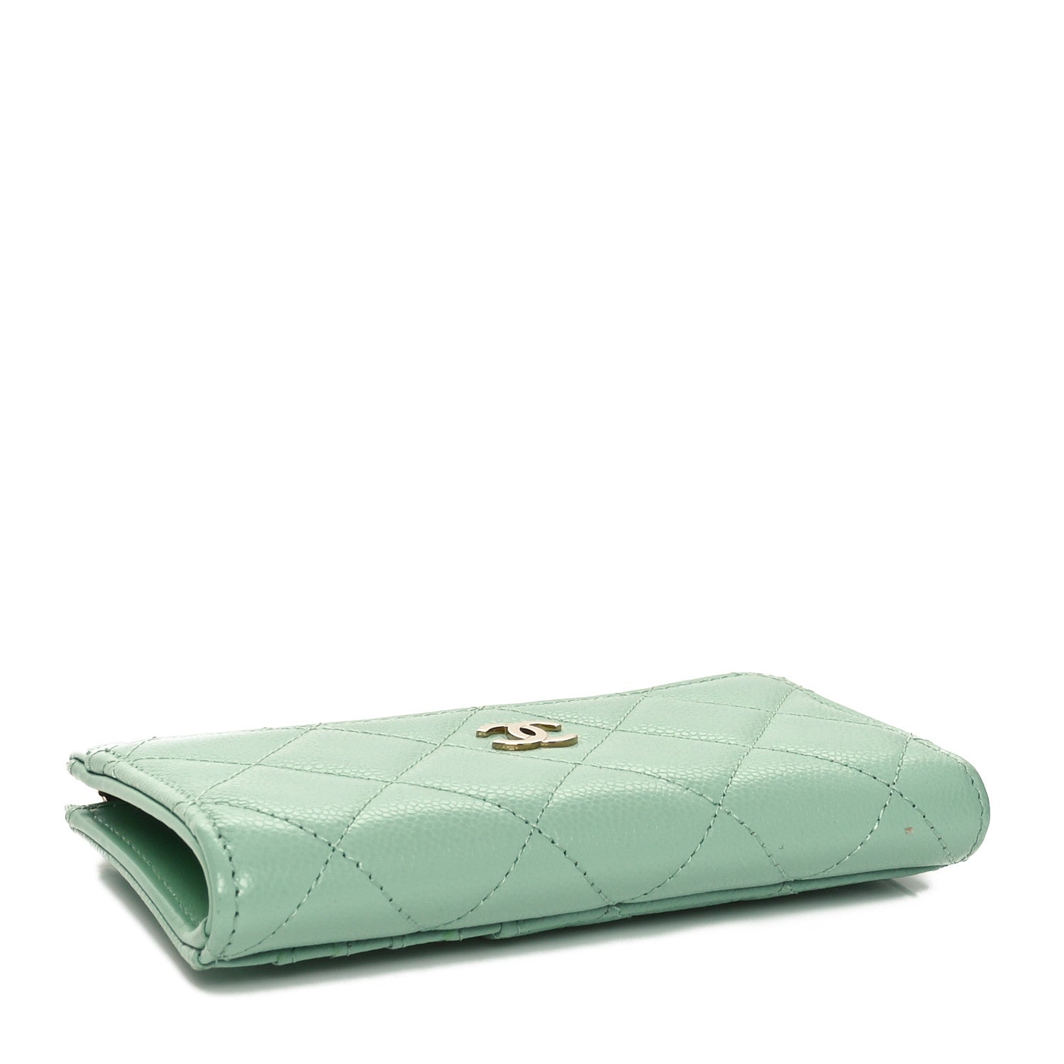 Chanel Caviar Quilted CC Zip Around Card Holder Light Green 4 of 9