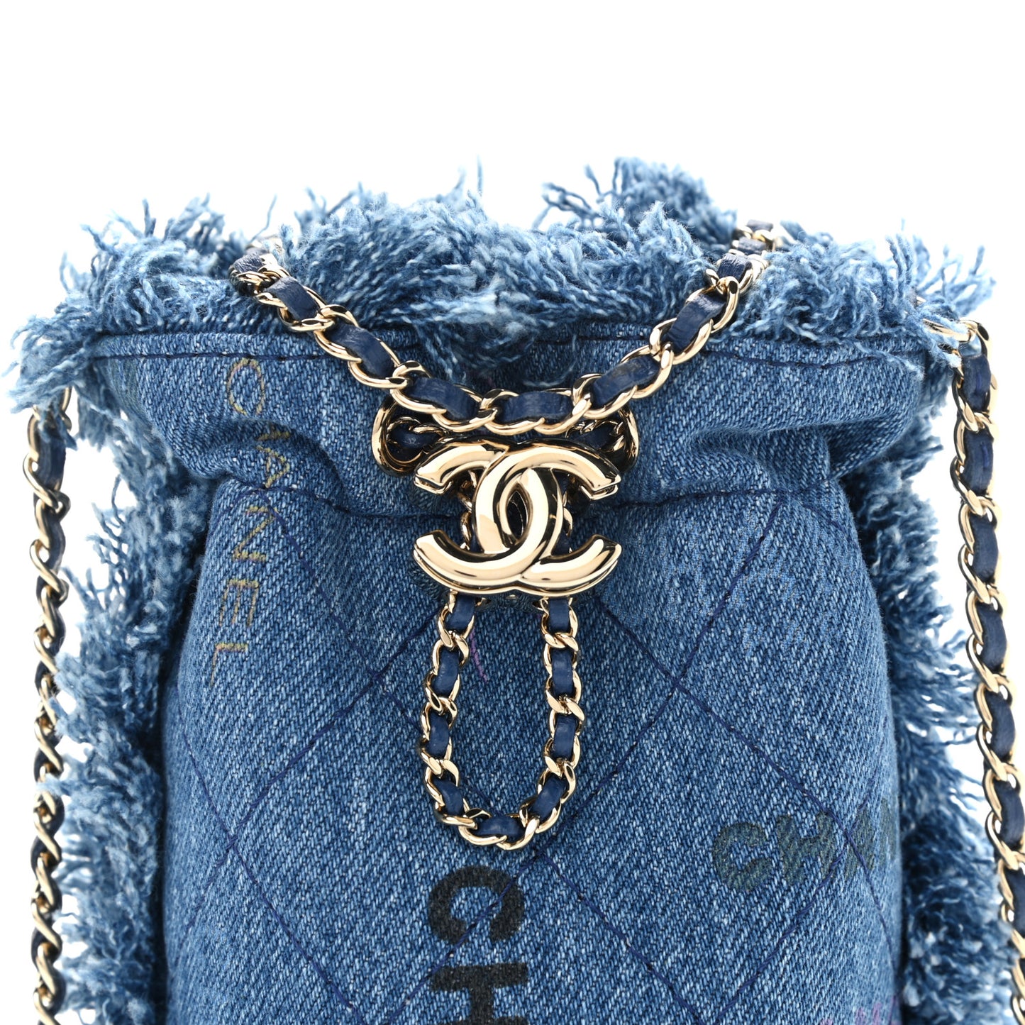 Denim Quilted Mood Mini Bucket With Chain Blue Multicolor
