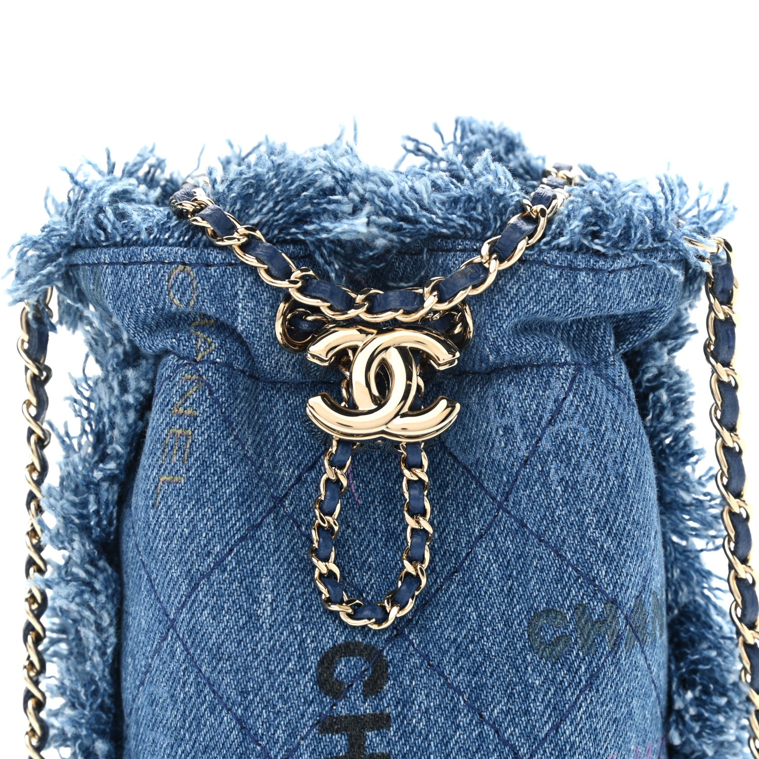 Chanel Denim Quilted Mood Mini Bucket With Chain Blue Multicolor 8 of 10