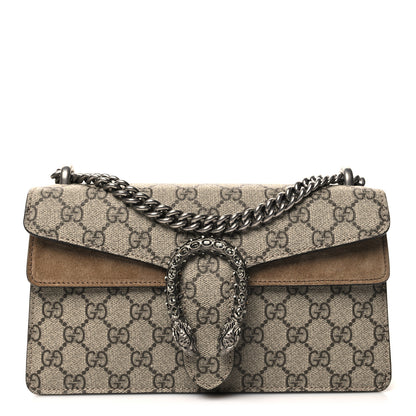 Gucci GG Supreme Monogram Suede Crystal Small Dionysus Shoulder Bag Beige Ebony Taupe 1 of 11
