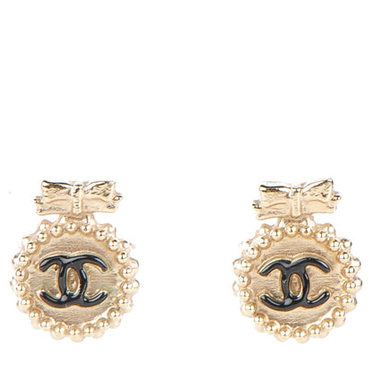 Chanel Enamel CC Ribbon Earrings Black Gold 1 of 5