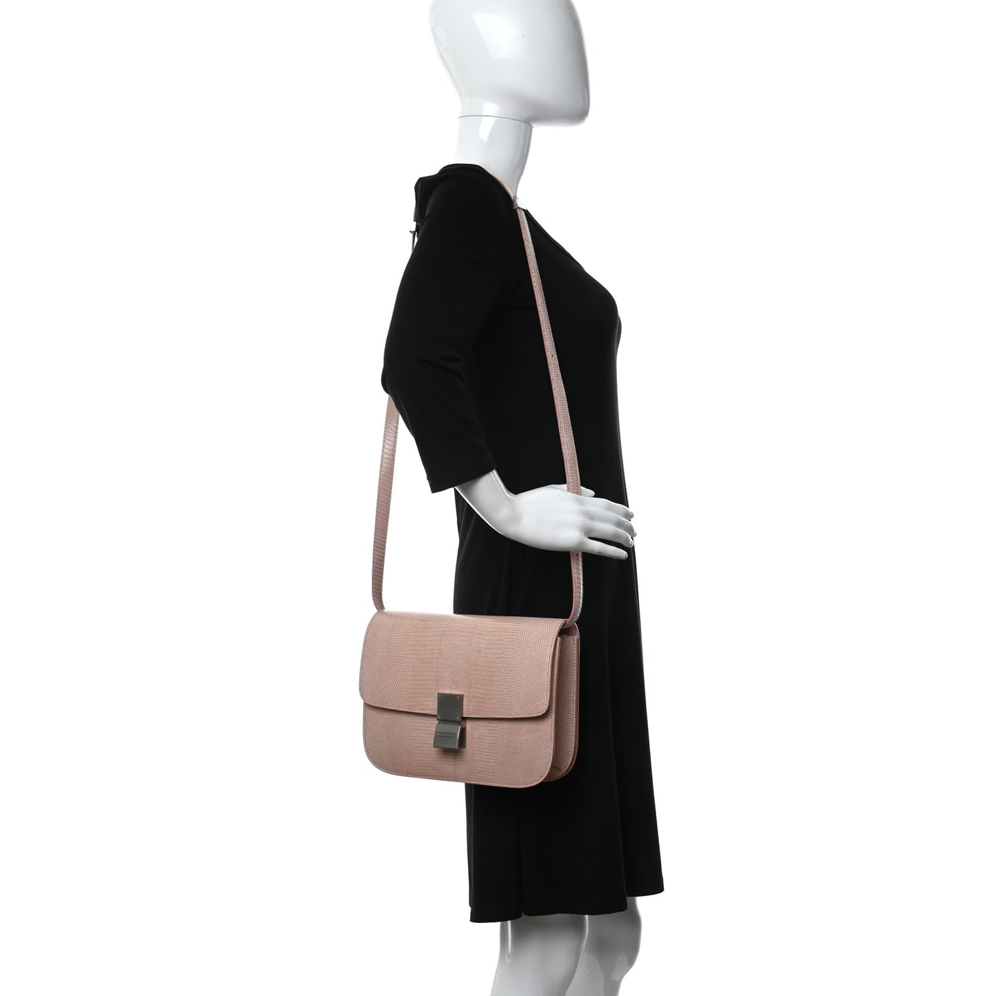 Lizard Medium Classic Box Flap Bag Pink