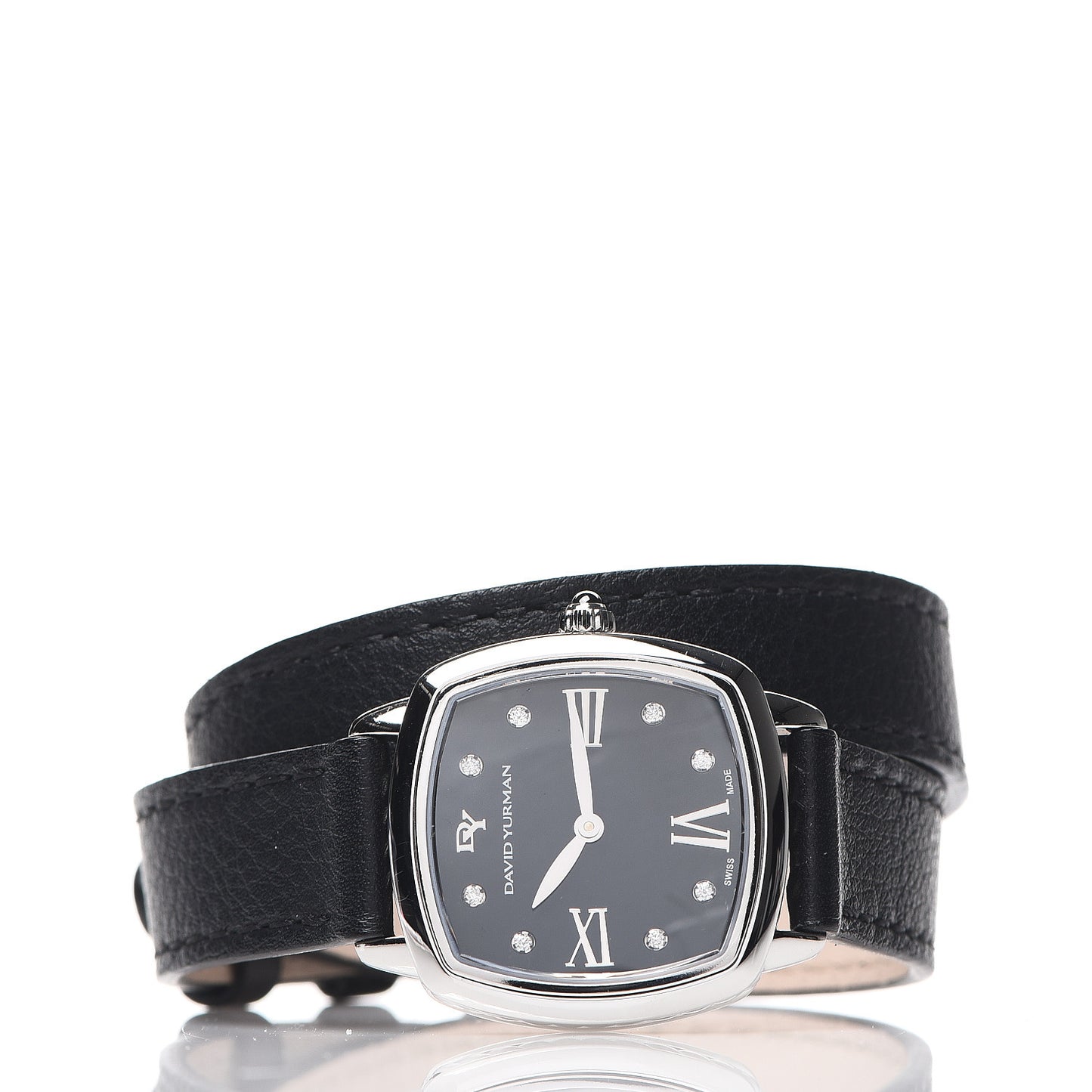 Stainless Steel Calfskin Diamond 27mm Albion Wrap Quartz Watch Black