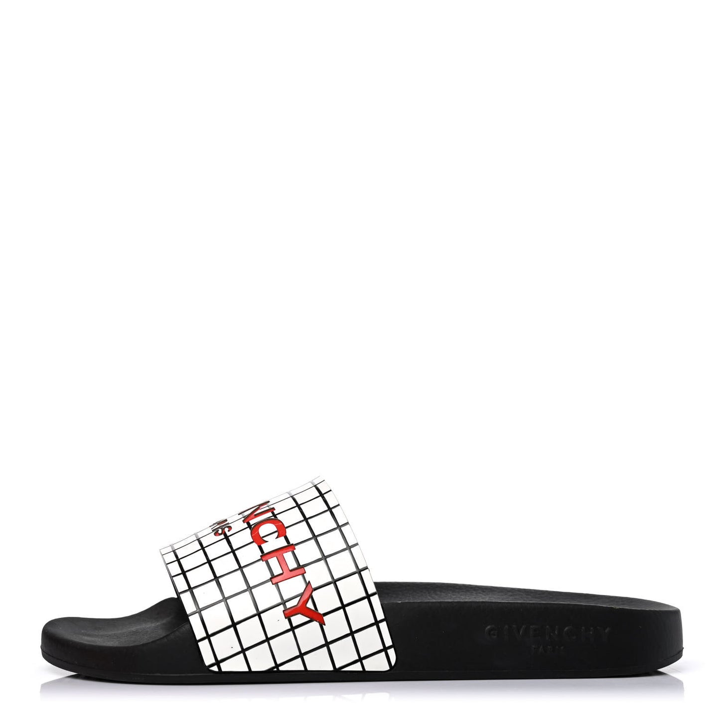 Rubber Checkered Logo Pool Slide Sandals 38 Black
