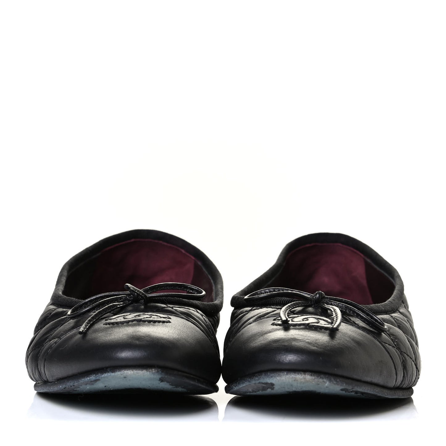 Aged Calfskin Quilted CC Cap Toe Ballerina Flats 38 Black