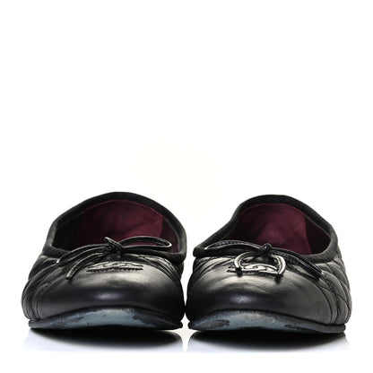 Chanel Aged Calfskin Quilted CC Cap Toe Ballerina Flats 38 Black 2 of 8