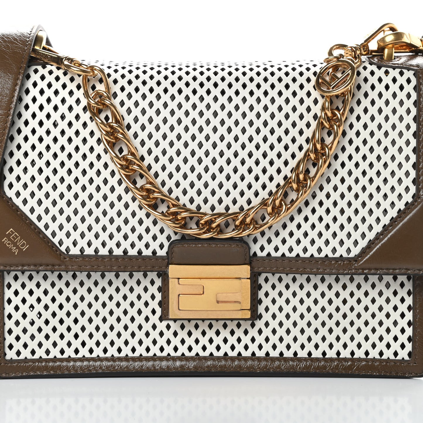 Vitello Liberty Glossy Lambskin F is Fendi Perforated Kan U Shoulder Bag White Ice Rust Maya