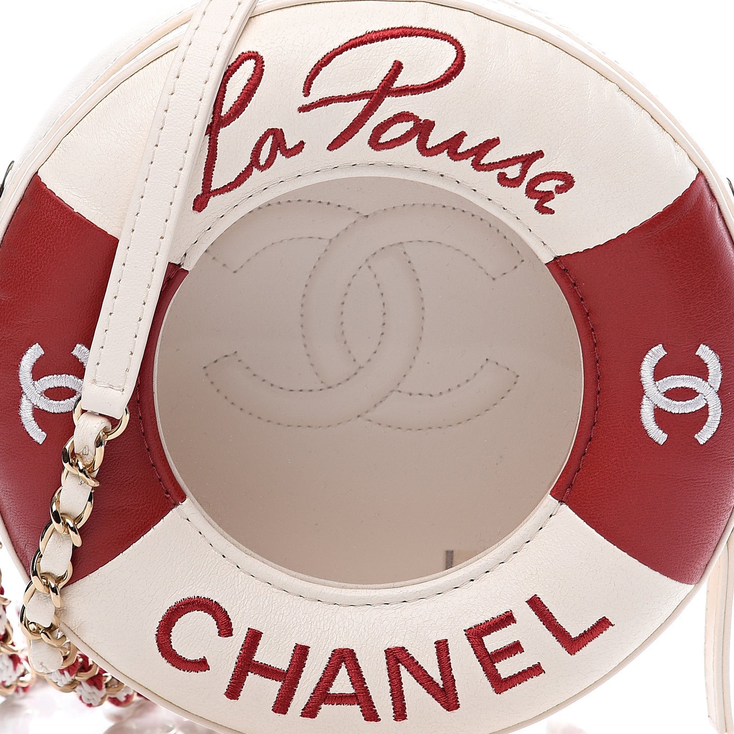 Lambskin Coco Lifesaver Round Bag Red White