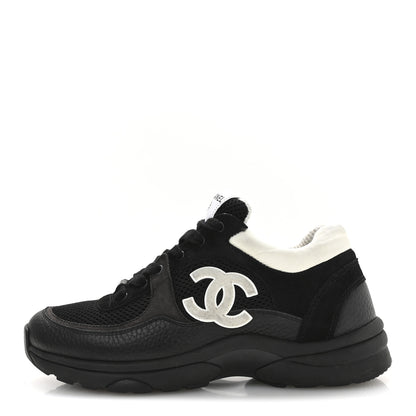Chanel Mesh Suede Grained Calfskin Womens CC Sneakers 38 Black White 1 of 9