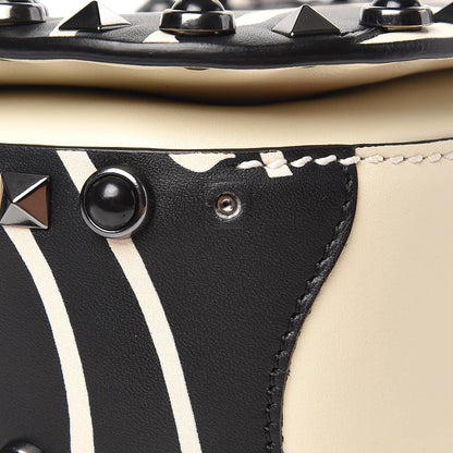 Valentino Garavani Calfskin Panther Medium Guitar Strap Rockstud Rolling Flap Saddle Bag White Black 9 of 9
