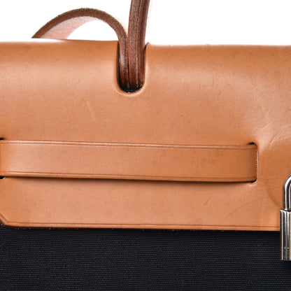 Hermes Toile Vache Calfskin Herbag PM 30 Black Natural 7 of 15
