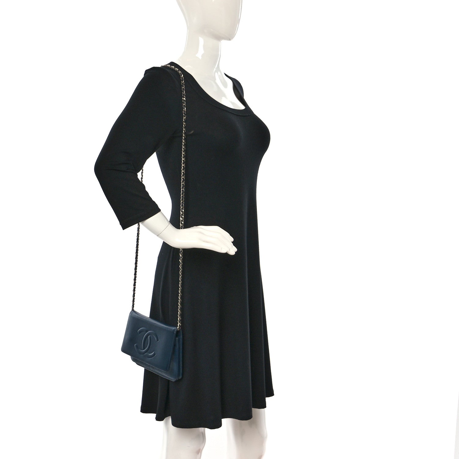 Chanel Caviar Timeless CC Wallet on Chain WOC Navy Blue 2 of 12
