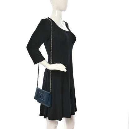 Chanel Caviar Timeless CC Wallet on Chain WOC Navy Blue 2 of 12