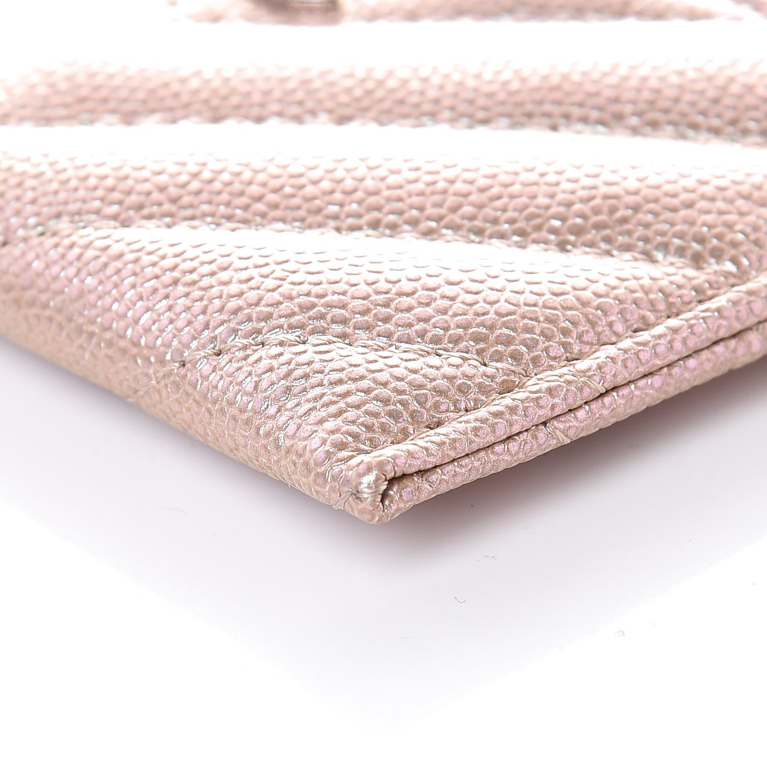 Chanel Metallic Caviar Chevron Quilted Card Holder Light Gold 10 of 13