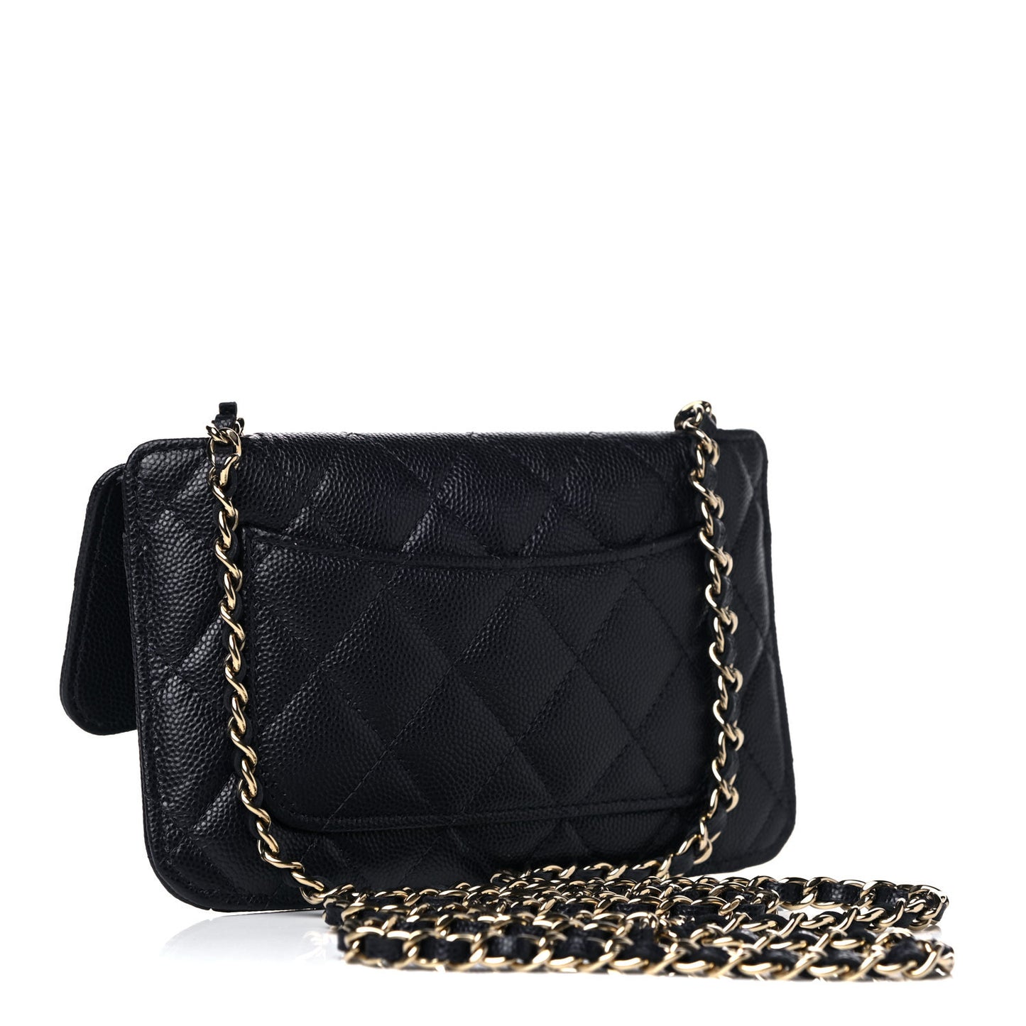 Caviar Fabric Quilted Foldable Tote With Chain Black Multicolor