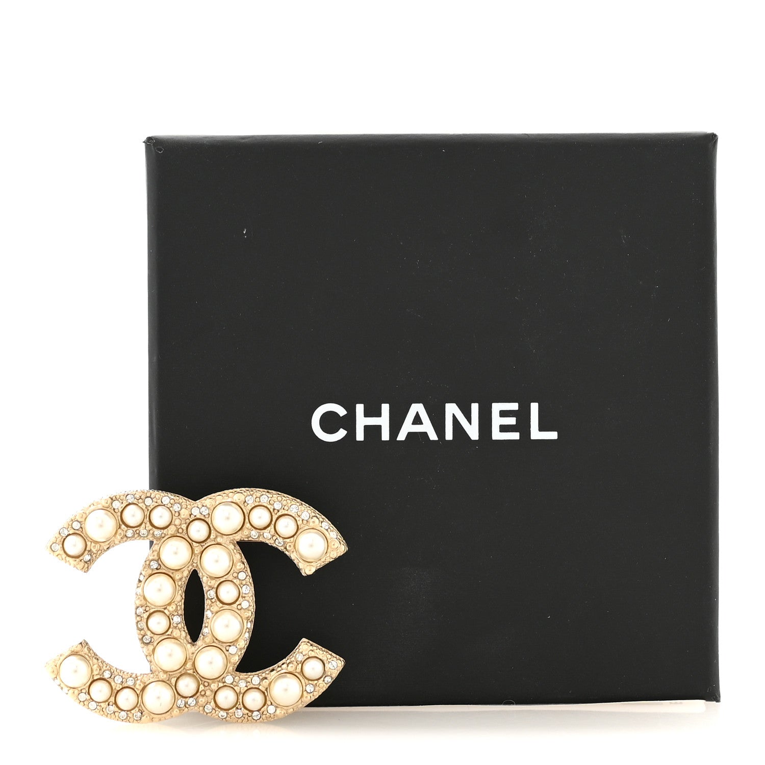 Chanel Metal Crystal Graduated Pearl CC Brooch Gold 4 of 4