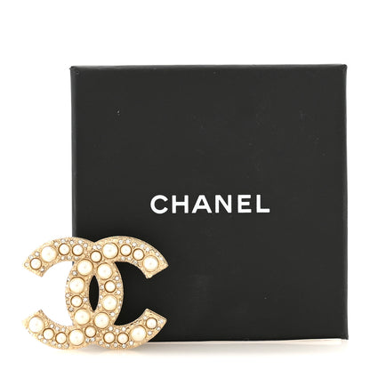 Chanel Metal Crystal Graduated Pearl CC Brooch Gold 4 of 4