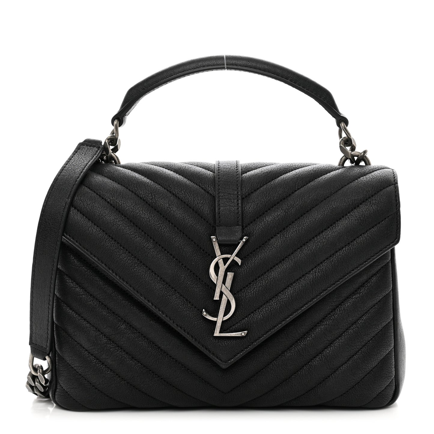 Sheepskin Matelasse Chevron Monogram Medium College Bag Black