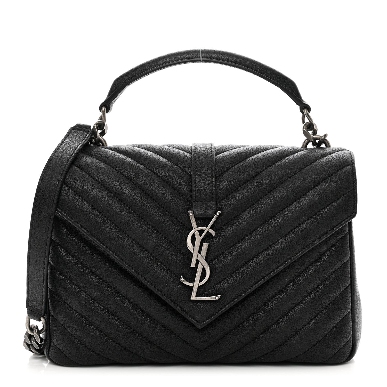 Saint Laurent Sheepskin Matelasse Chevron Monogram Medium College Bag Black 1 of 11