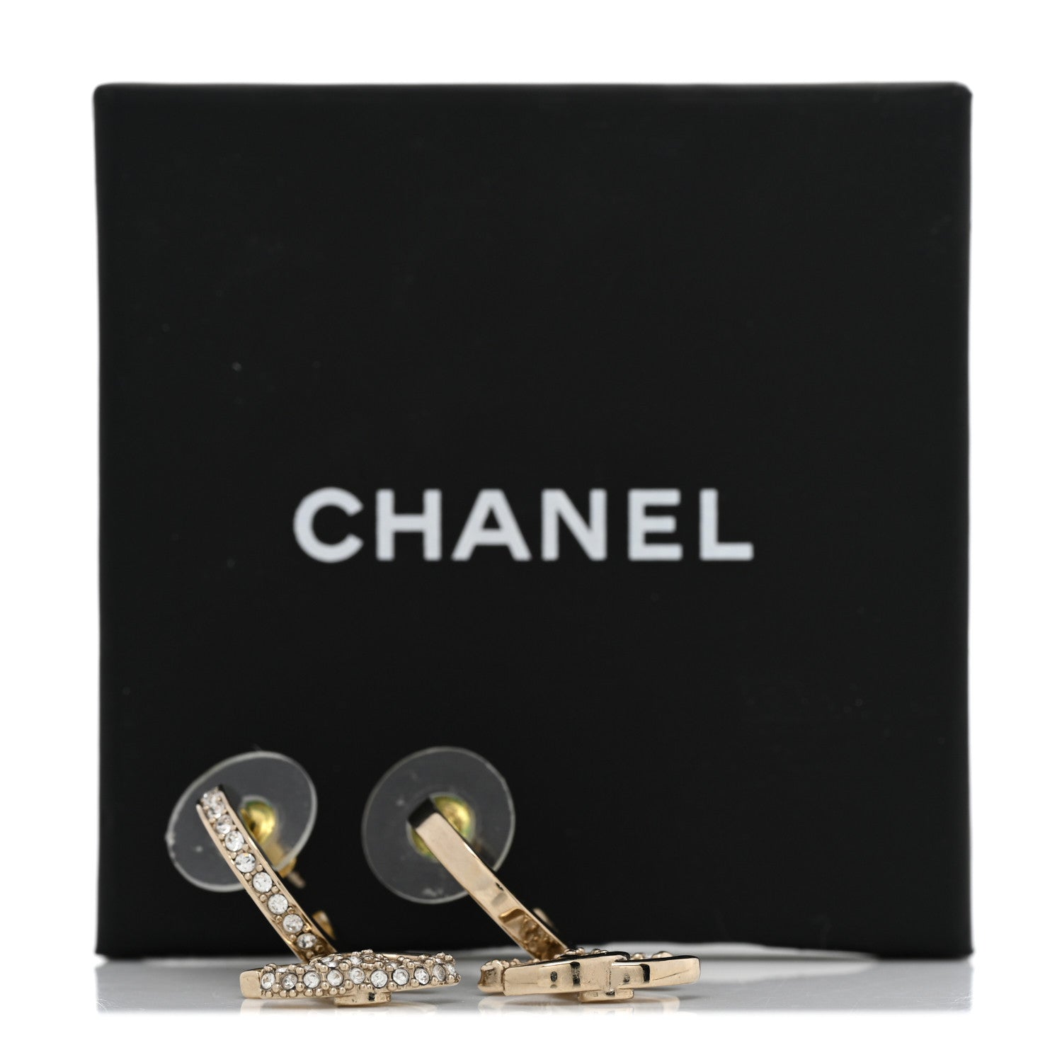 Chanel Crystal Bead CC Hoop Drop Earrings Light Gold 6 of 6