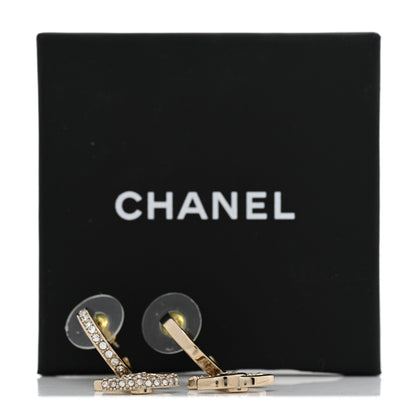 Chanel Crystal Bead CC Hoop Drop Earrings Light Gold 6 of 6