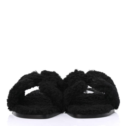 Hermes Woolskin Oran Sandals 36 Black 2 of 4
