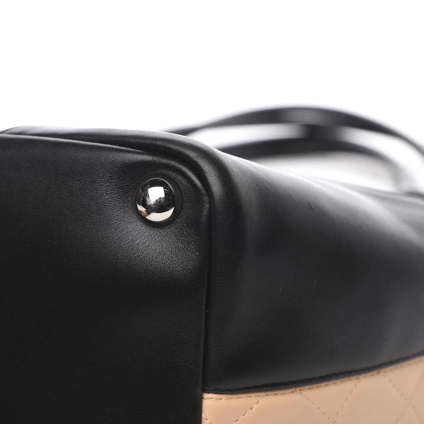 Calfskin Quilted Large Cambon Tote Beige Black