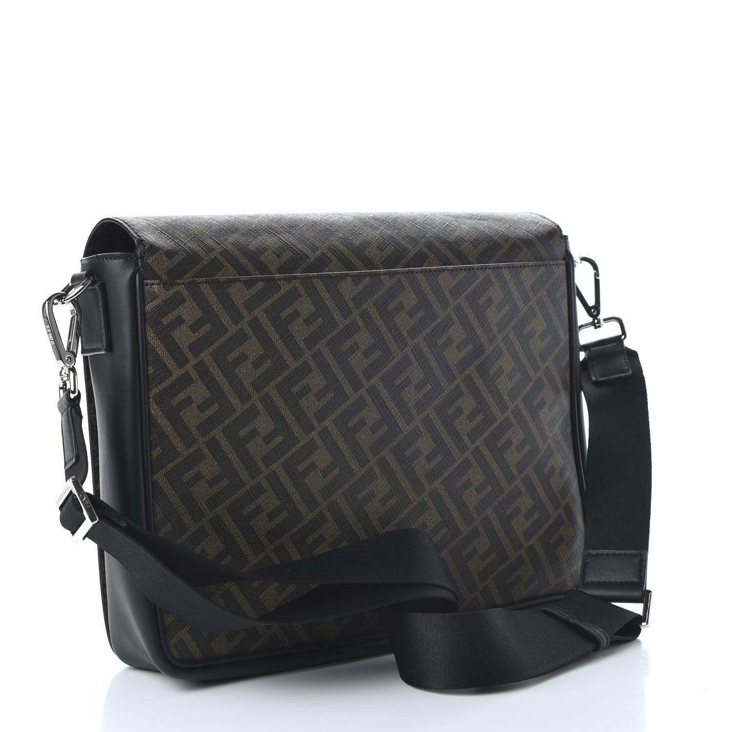 Fendi Glazed Fabric Vitello Liberty FF 1974 Diagonal New Messenger Flap Tobacco Moresco Black 3 of 10
