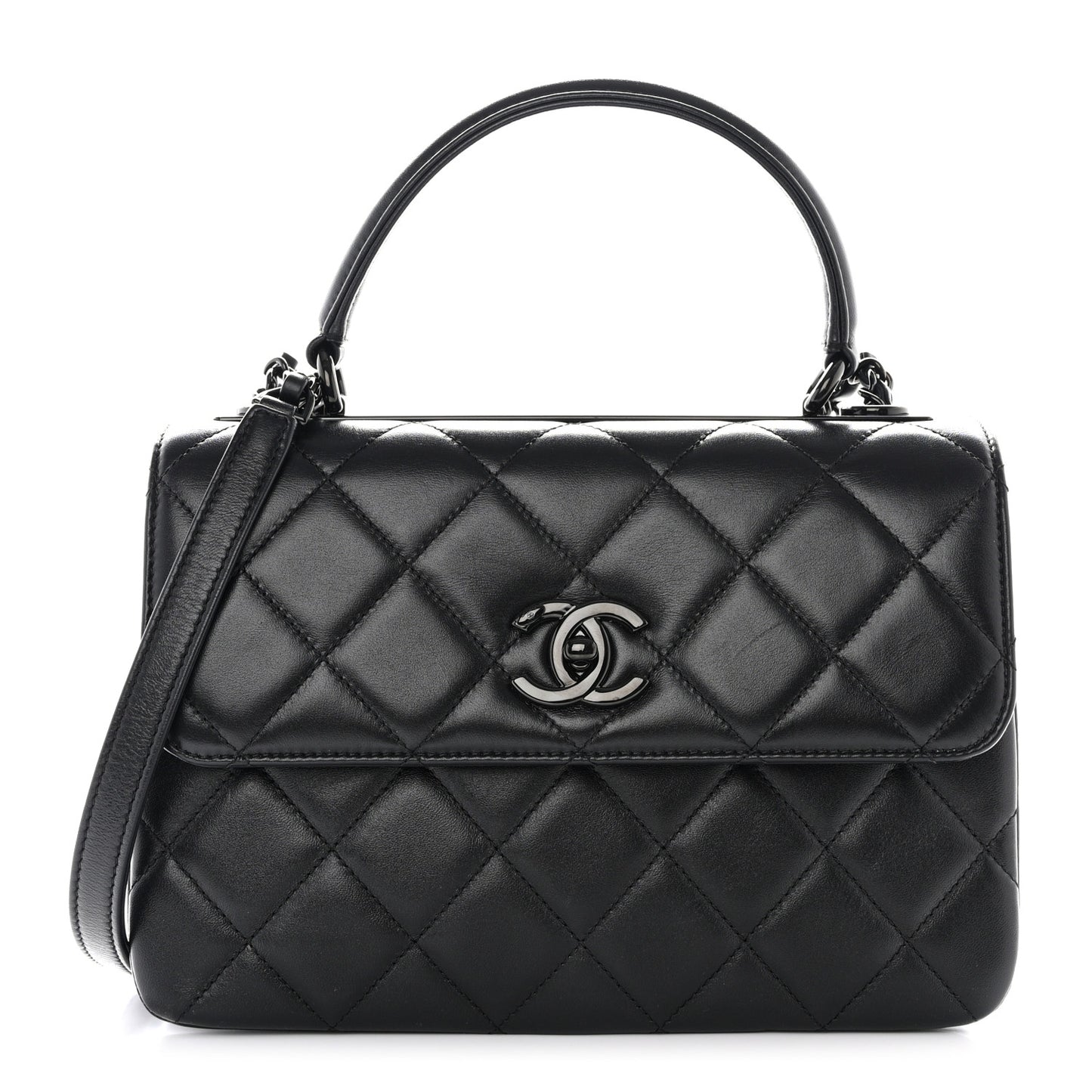 Lambskin Quilted Small Trendy CC Dual Handle Flap Bag So Black