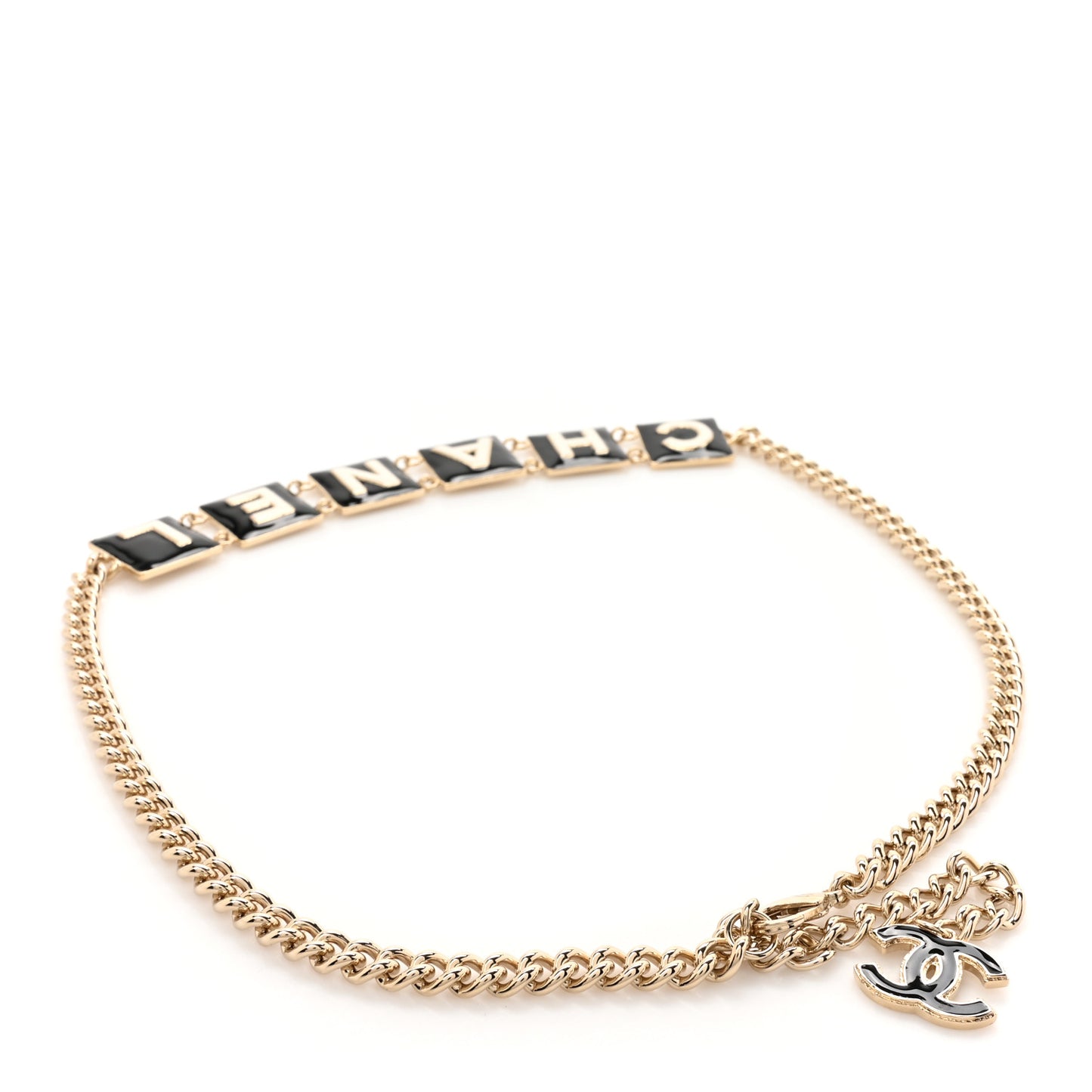 Metal Enamel Chain Logo Belt 75 30 Gold Black White