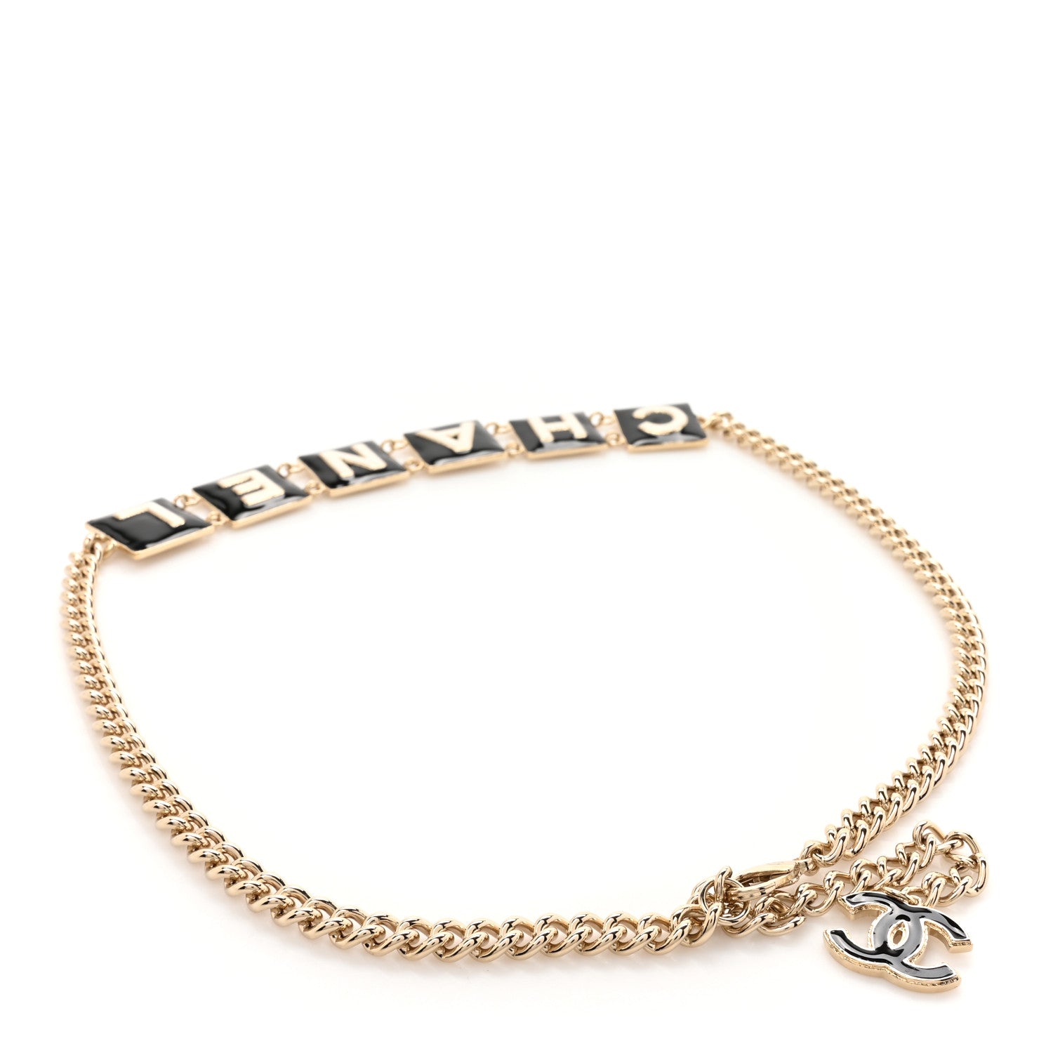 Chanel Metal Enamel Chain Logo Belt 75 30 Gold Black White 2 of 4