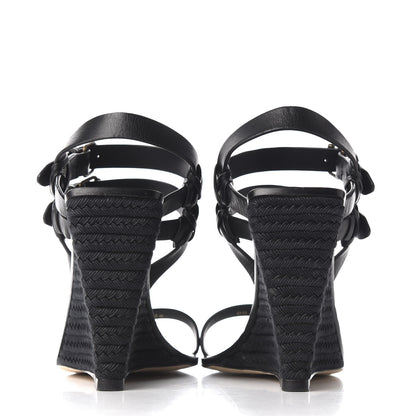 Saint Laurent Calfskin Espadrille Wedges 38 Black 6 of 10