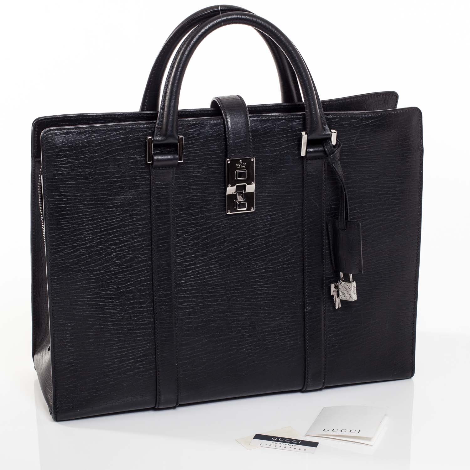 Gucci Leather Briefcase Laptop Work Bag Black 7 of 10