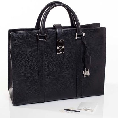 Gucci Leather Briefcase Laptop Work Bag Black 7 of 10