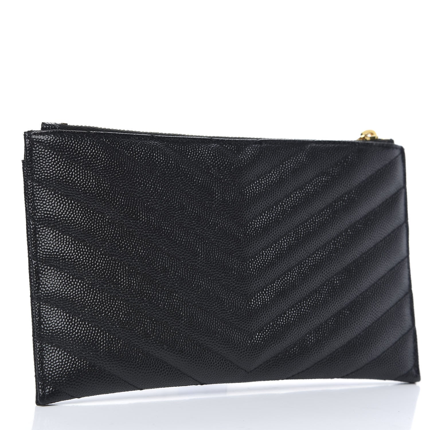 Saint Laurent Grain De Poudre Chevron Monogram Bill Pouch Black 3 of 7