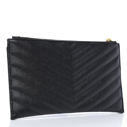 Saint Laurent Grain De Poudre Chevron Monogram Bill Pouch Black 3 of 7