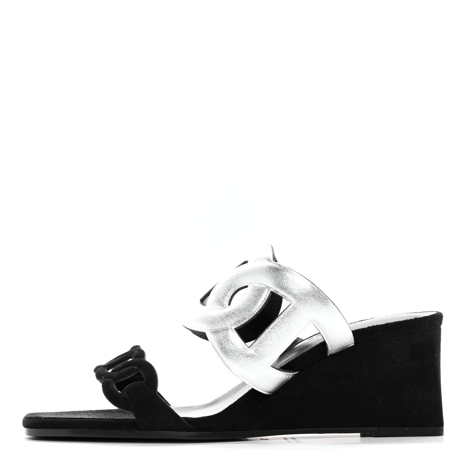 Hermes Metallic Nappa Suede Goatskin Figari 55 Sandals 38 Black Argent 1 of 8