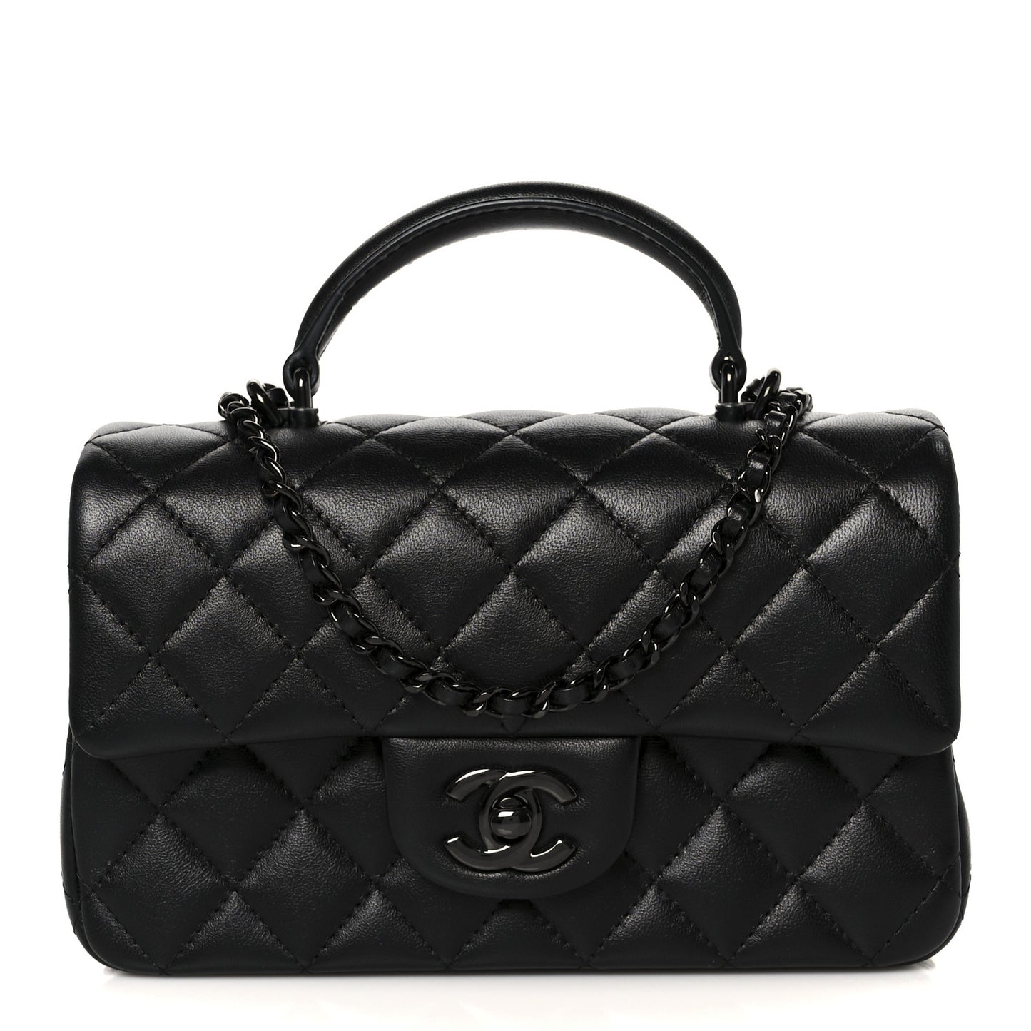 Lambskin Quilted Mini Top Handle Rectangular Flap So Black