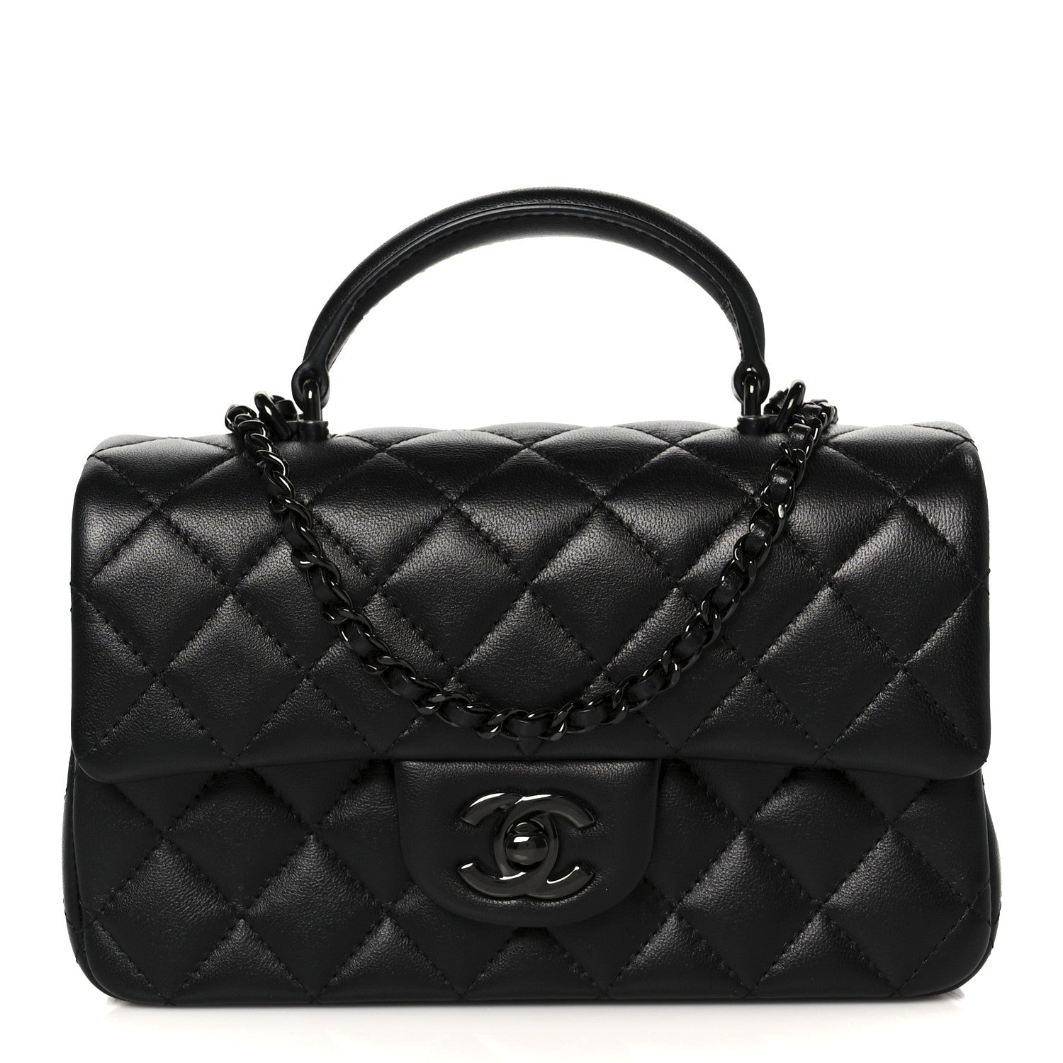 Chanel Lambskin Quilted Mini Top Handle Rectangular Flap So Black 1 of 12